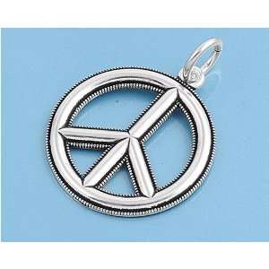  Peace Sign Pendant   Sterling Silver   Oxidized Finish 