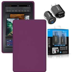 Purple Silicone Jelly Case for  Kindle Fire with 1 Amp USB Power 