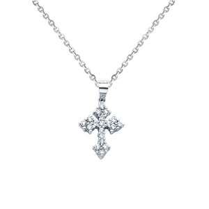  Zirconia Cross Charm Pendant with White Gold 1.2mm Side Diamond cut 