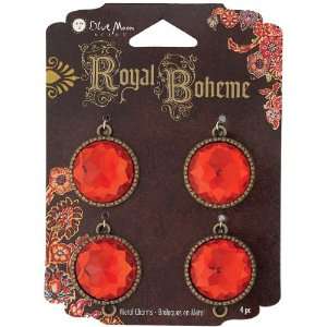   Royal Boheme Metal Charms, Round Acrylic, Oxidized Brass, Red, 4/Pkg