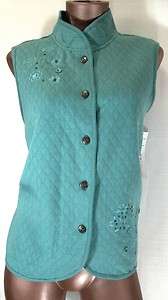 Vest Top Jacket PL PXL Aqua Blue Quilted Emroidered Mandarin Collar 