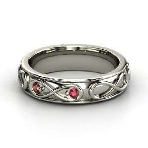 Infinite Love Ring, 14K White Gold Ring with Ruby & Red Garnet