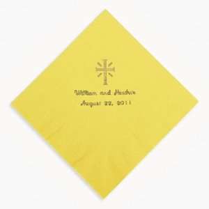 Personalized Gold Cross Luncheon Napkins   Yellow   Tableware 