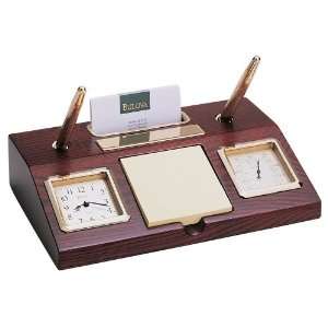  Bulova Executive Parkston Wood Desk Set with Clock