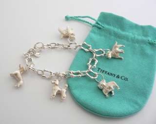 Tiffany & Co Silver Dogs Poodle Westie Retriever Charm Bracelet Bangle 