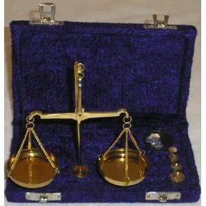  10 + Gram Brass Balance Scale With Weights In Black Velour 