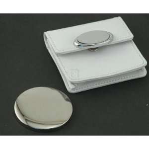  WHITE CASE W/ OVAL ENG. PLATE & PURSE MIRROR,