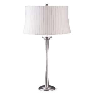  Aluminum Table Lamp with Cream Fabric Shade with Black Pinstripe Shade