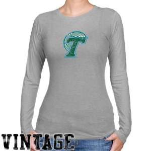 NCAA Tulane Green Wave Ladies Ash Distressed Logo Vintage Long Sleeve 