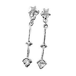  Sterling Silver Dangle Earrings, Ornamented with Top Grade Diamond 