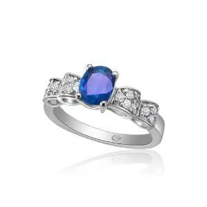   Gold 1.00ct Blue Sapphire and 0.22ct Diamond Ring Size 6.5 Jewelry