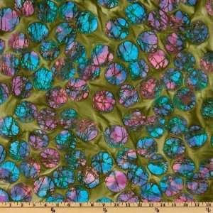  44 Wide Indian Batik Large Dot Green/Aqua/Rose Fabric By 