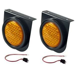  Two Round Amber 4 Stop Tail Turn Lights With Brackets 