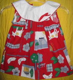 Dress Toddler red farm theme cotton vintage1980s EUC  
