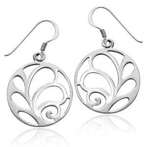   Sterling Silver Tarnish Free Leaf Tree Hoop Dangle Earrings Jewelry