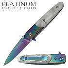 White Pearl Platinum Collection Spring Assist Knife Rainbow Blade 