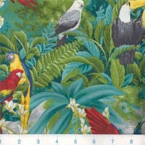  45 Wide Rain Forest Birds Turquoise Fabric By The Yard 