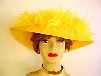 Sun Yellow Wide Brim Derby Hat Ladies Church Dress Hats  