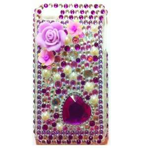  Purple Flower Heart Crystal Diamond Bling Rhinestone 