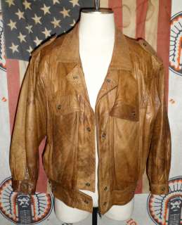   Leather Motorcycle Racing Jacket LRG Bomber flight coat 70s 80s  