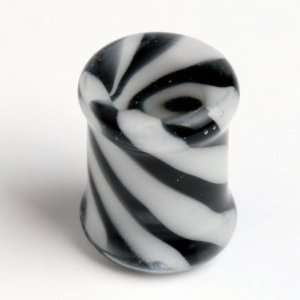 Virtual Hollow Zebra Pyrex Plug in Black/White, in 000g (Gauge), Sold 