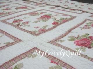 Country Cabbage Roses Patchwork BEDSPREAD Quilt 3pc Set QUEEN  