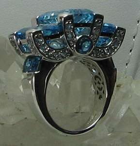  Sima K 19.06ct Blue and White Topaz 925 Sterling Silver Ring SZ 10 