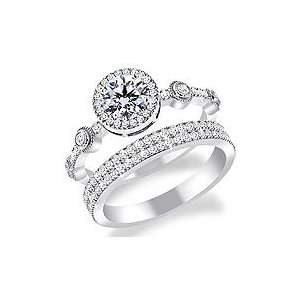  Micro Pave Diamond Matching Wedding Ring and 2 Row Band in 