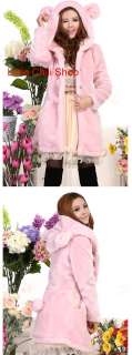 Sweet Gothic NAna Japan Fashion Cute Fake Fur Bear Hoodie Tail Pink 