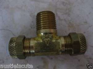 Brass Pneumatic T Fitting 1/4NPT 3/8 Tube Compression  