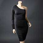 Black Off Shoulder Side Ruched One Sleeve Evening Dress  