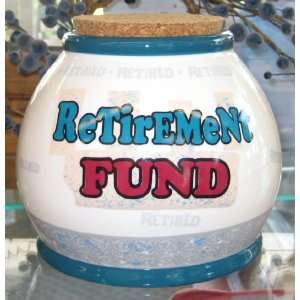  Retirement Fund Money Jar Ceramic Teal Red Cork Lid 