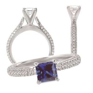 18K lab grown 7mm princess cut blue sapphire color #4 engagement ring 