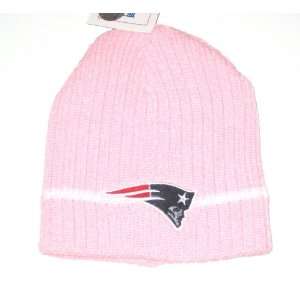  New England Patriots NFL Pink with White Stripe Beanie Hat 