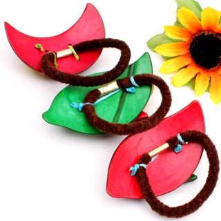   Coconut Shell Carved LEAF MOON Hair Tie Ponytail Ties Hair Band NEW