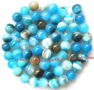 6mm natural blue stripe Agate round gemstone Beads 15  