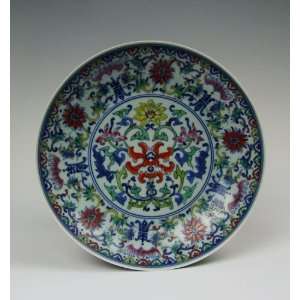 One Contrasting Coloring Porcelain Plate with Flower Pattern, Chinese 