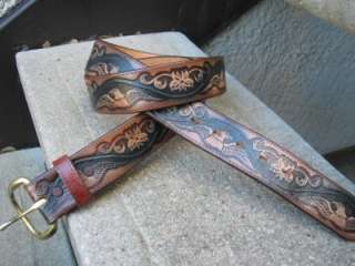 Frontier Series Used Tooled Eagle Leather Belt 44  