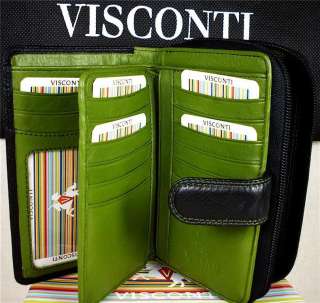 TOP QUALITY VISCONTI LADIES PURSE WALLET SOFT LEATHER BLACK/GREEN gift 