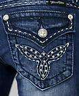 Miss Me Jeans Embossed Crystal Trinity Denim Boot Cut JW5305B3 Sz 25 