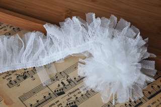 Elastic Mesh White Lace Trim Beautiful Flower Lace 2 yards 1.57 Wide