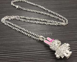 Cute rabbit clear pink swarovski crystals chain necklace  