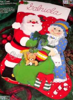 Bucilla JUMBO MR. & MRS. CLAUS STOCKING Santa Toy Sack Felt Christmas 
