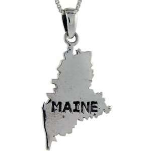 925 Sterling Silver Maine State Map Pendant (w/ 18 Silver Chain), 1 1 