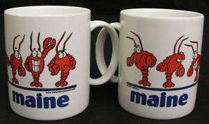 x2) MAINE Cartoon LOBSTER Ceramic Coffee Mug Cup NEW  