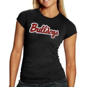  Georgia Bulldogs Ladies Glitter Script T Shirt   Black 