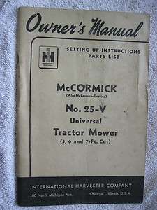 IH McCORMICK 25 V SICKLE BAR MOWER OPERATOR MANUAL  