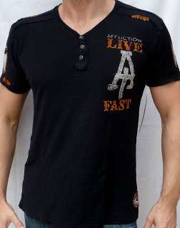 Affliction American Customs LIVE FAST CUSTOMS Henley NEW A4320   Black 