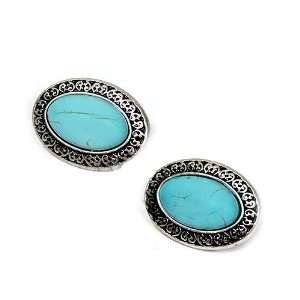   Earrings ; 1 Drop; Antique Silver Metal with Turquoise Stone Jewelry