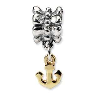  925 Sterling Silver 14k Plated Gold Anchor Dangle Bead 